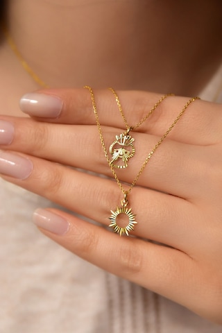 Papatya Silver 925 Ayar Gümüş Gold Kaplama Asansörlü Kesim Kalemli Prenses ve Güneş Kolye