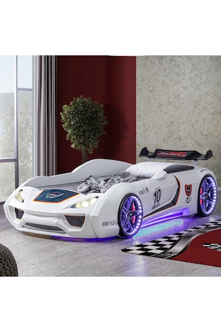 Setaymobilya Vento Cooper Full Ledli Rüzgarlıklı Kumandalı Arabalı Yatak Beyaz