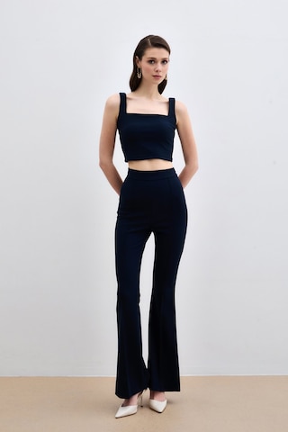 Sateen Kare Yaka Crop Bluz - Lacivert-135612 Lacivert