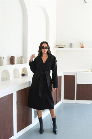 Neşeli Butik Kadın Omuz Detaylı Siyah Kaşe Kaban Nbmylk34 Siyah