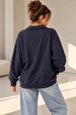 Bb Butik Basic Fermuar Detaylı Dik Yaka Oversize Mevsimlik Sweatshirt Fk3535 Lacivert