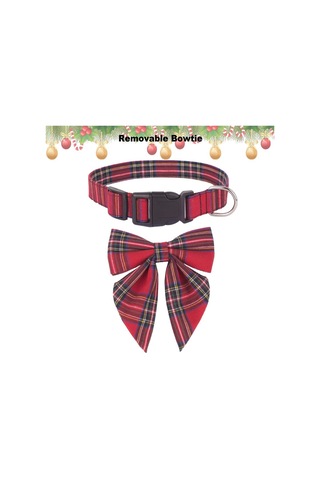 Leezsingfiyonklu Noel Köpek Tasması, Ayarlanabilir Pamuklu Kırmızı Kareli Papyon Büyük Köpekler İçin Noel Köpek Tasmaları Evcil Hayvanlar-15