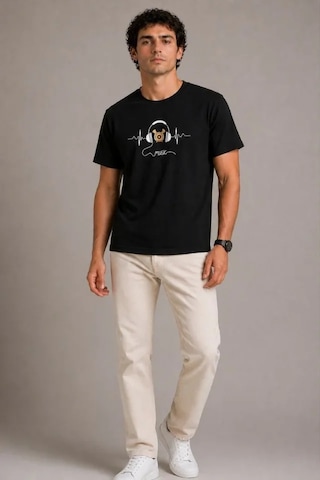Veraura Lifestyle Erkek Müzik Temalı Baskılı Tişört Bisiklet Yaka Kısa Kol T-shirt - Siyah
