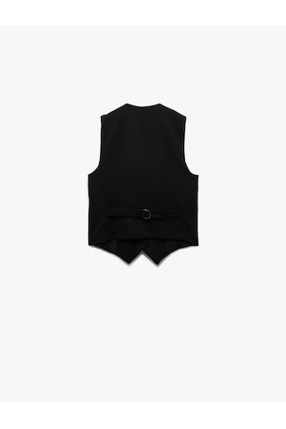Koton Krep Scuba Kumaş Astarlı Slim Fit V Yaka Kolsuz Düğmeli Yelek Siyah 5sak30090ek Siyah