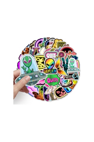 Cajuart 50 Adet Tekrarsız Neon Tarz Pvc Sticker Süs 010