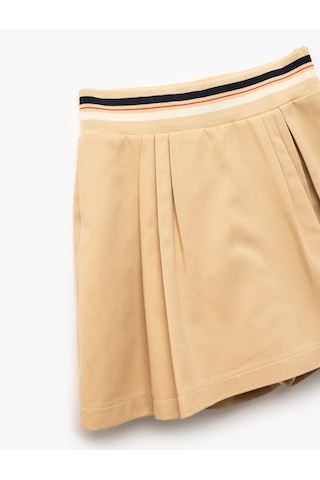 Koton Pamuklu Gabardin Yüksek Bel Çizgili Pileli Şort Etek Bej 5skg40137aw Ekru