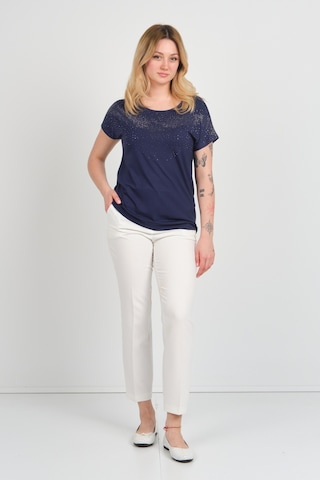 Ella Camelia Kadın Düşük Kollu Taş Süsleme Detaylı Bisiklet Yaka Bluz 24e116 Lacivert Lacivert