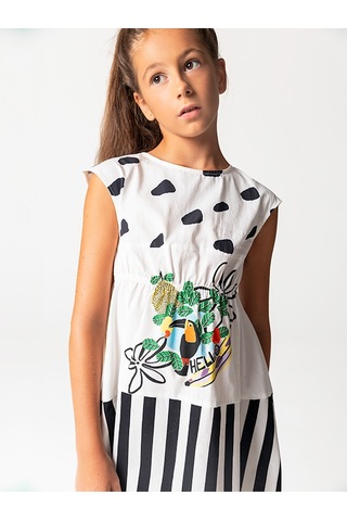 Sheshe Papağan Desenli Pamuklu Kız Çocuk Elbise Renkli