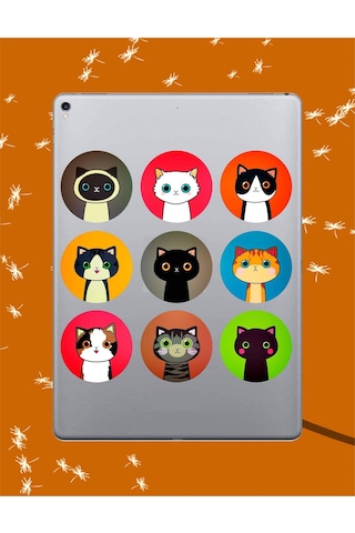 9lu Cat Sticker Seti Laptop Ajanda Notebook Tablet Telefon Defter Etiket Bullet Journal Diğer