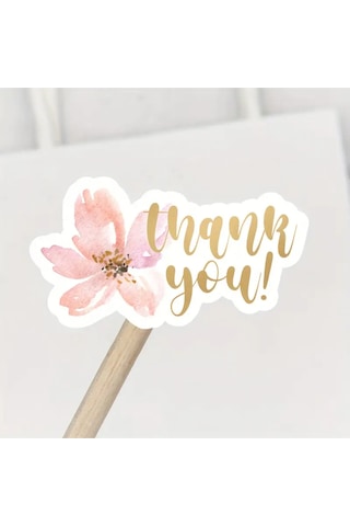 Store 200 Adet Suluboya Tarzı Pembe Çiçekli "thank You" Yazılı Paketleme Teşekkür Etiketi 3.81x2.03cm Çok Renkli