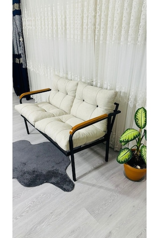 Madame Home Kasımpatı Balkon, Bahçe, Cafe Metal Kanepe Koltuk Takımı 2'li Krem
