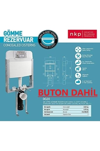 Nkp Gömme Rezervuar Asma Klozet Uyumlu Buton Dahil Beyaz