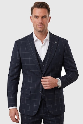 Deepsea Erkek Koyu Lacivert Slim Fit 3 Lü Takım Elbise Yelekli Ekose Desenli Çift Düğme Takım Elbise 2600501