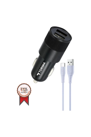 Torima C3 Type-c Siyah Tüm Araçlara Uyumlu Araba Çakmaklık Çift Usb Girişli Oto Şarj Aleti Soketi