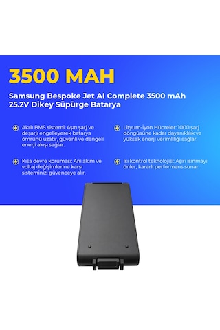 Samsung Uyumlu Bespoke Jet Aı Complete 3500 Mah 25.2v Dikey Süpürge Batarya