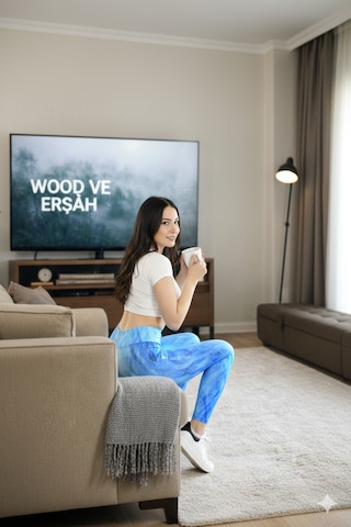 Lüx Wood Sunway 11023 Kadın Desenli Yüksek Bel Esnek Spor Likra Tayt Mavi
