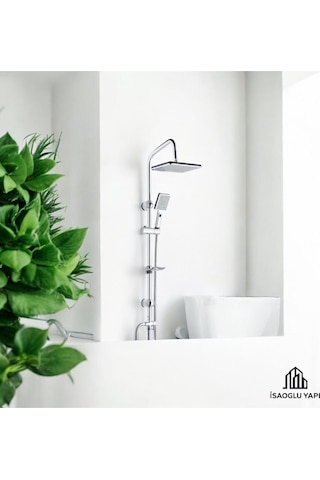 İsaoğlu Yapı Duş Seti Honey Diktörtgen Tasarım Tepe Duş Sistemi Paslanmaz Pirinç Banyo Duş Başlığı Gri