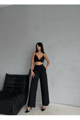Kadın Cırt Kapama Bol Paça Palazzo Pantolon Siyah