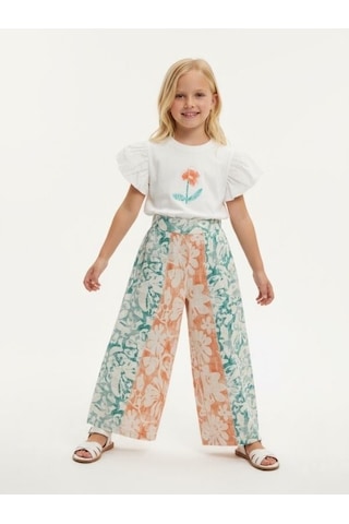 Zekids Kız Çocuk Desenli Tasarım Pantolon-17165 Çok Renkli