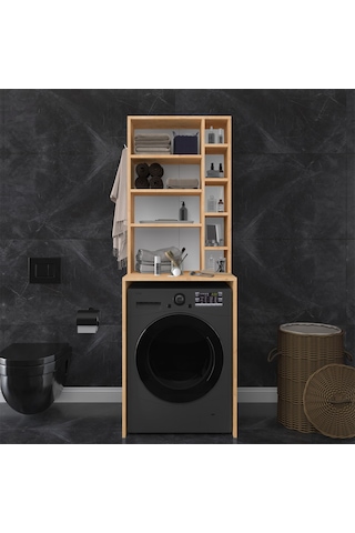 Asra Trend Çamaşır Makinesi Üstü Banyo Dolabı BD-03 %100 MDF Çok Amaçlı Düzenleyici Raf Safir Meşe