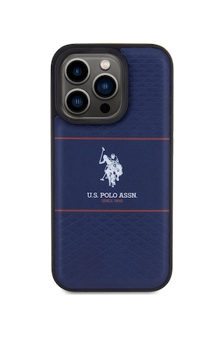 Apple Uyumlu iPhone 15 Pro Kılıf U.s. Polo Assn. Lisanslı Deri Şeritli Logo Dizayn Kapak Lacivert