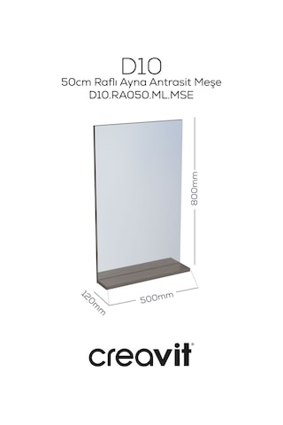 D10 50 Cm Melamin Raflı Ayna Antrasit Meşe Beyaz