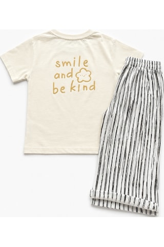 Noble Kids Kız Çocuk Sırt Baskılı Tişört Ve Pantolon Takım Krem