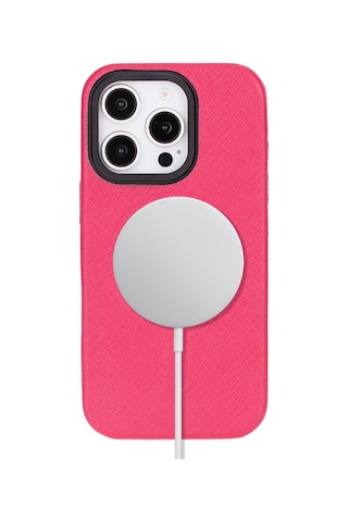 Bloomcase Aeris Electric Fuchsia Apple iPhone Uyumlu 16 Pro Magsafe Hakiki Deri Kılıfı Fuşya