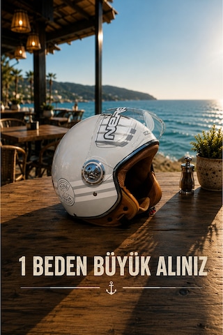 Nero Retro Motosiklet Kask - Ece Sertifikalı Bej