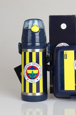 "dekomus Cep Defteri Hediyeli" Lisanslı Fenerbahçe 500 Ml Çelik Matara Ve Beslenme Kabı Seti 1907 Ahşap