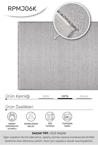 Margin-gri- Özel Ölçü- Oturma Odası, Koridor, Yatak Odası Halısı- Robot Süpürgeye Uyumlu-kolay Temizlenebilir