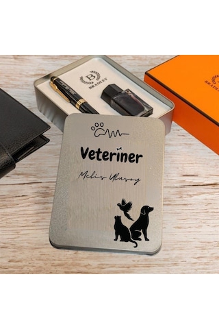 Veterinerlere Özel Tasarım Kutulu Siyah Gold Dolma Kalem Hediye Siyah
