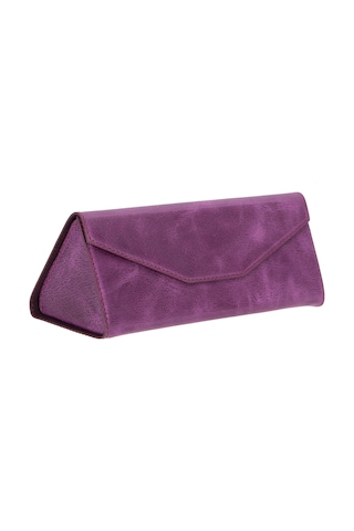 Prısma Velvet Magenta Deri Gözlük Kılıfı Mıknatıslı Üçgen Tasarım