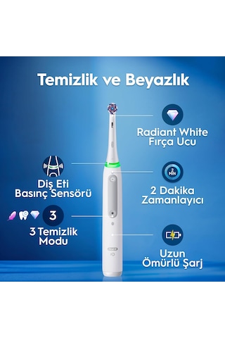 İo3 Beyaz Şarjlı/elektrikli Diş Fırçası, 1 Fırça Başlığı, Uzun Ömürlü Pil