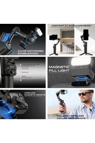 Lph113 3 Eksenli Akıllı Gimbal Stabilizatör, Siyah