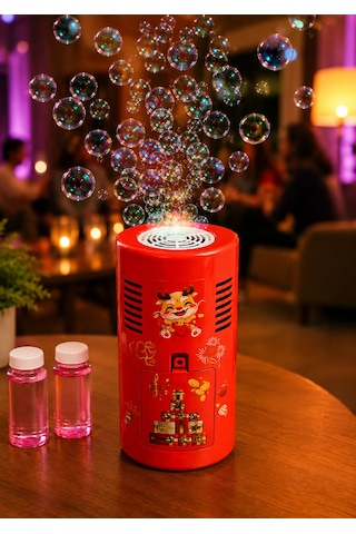 Müzikli Ve Işıklı Baloncuk Makinesi Pilli Bubble Makinesi +3 Yaş Kırmızı
