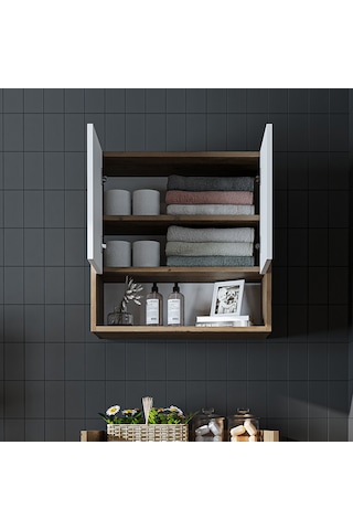 Çamaşır-kurutma Makinesi Dolabı Kapaklı Üst Dolabı Banyo Dolap Atlantik Çam - Beyaz