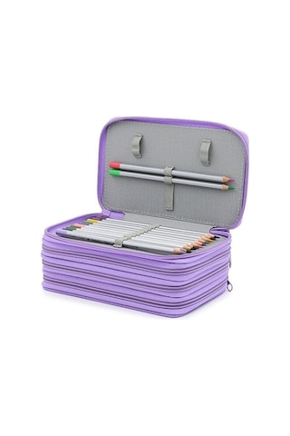 72 Gözlü Kalem Kutusu Çizim Ve Boyama Kalemleri İçin Geniş Depolama, Kare Dizaynlı Kırtasiye Organizer, Düz Renkli Kroki Ve Sanat Malzemeleri Çantası Mor