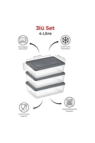 Mikrodalga Ve Derin Dondurucuya Uygun Freshkeep Saklama Kabı 3'lü Set - Gri / 3 4000 Ml Gri