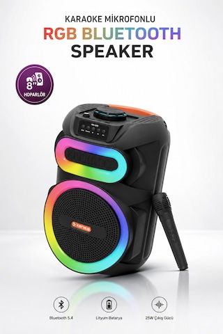 Taşınabilir Mikrofonlu 25w Led Işıklı Bluetooth Hoparlör Seti