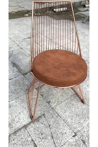 Bengimobilya Sandalye Istanbul Tel Model Metal Çelik Rose Kaplama Kiremit Merm