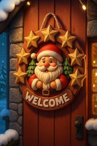 Yuvarlak Yıldızlı Ahşap Noel Kapı Süsü Yılbaşı Mazemeleri Yılbaşı Temalı Hediyeler 2026 23-23 Cm Genel