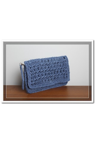 Aleylife El Yapımı Kağıt İp Clutch Makyaj Çantası -lazivert Koyu Lacivert