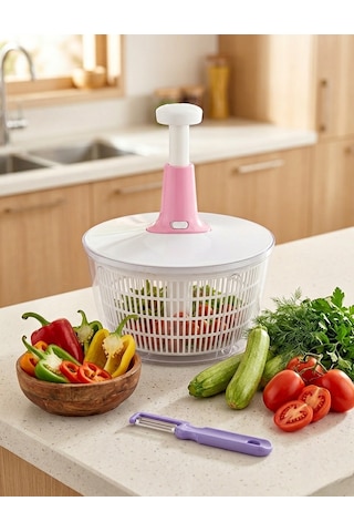 Ludıa 5lt Geniş Hazneli Salata Kurutucu Ve Ergonomik Sebze Soyacağı Set Şeffaf Beyaz