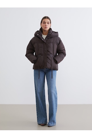 Lcw Modest Bordo Kapüşonlu Oversize Kadın Şişme Mont