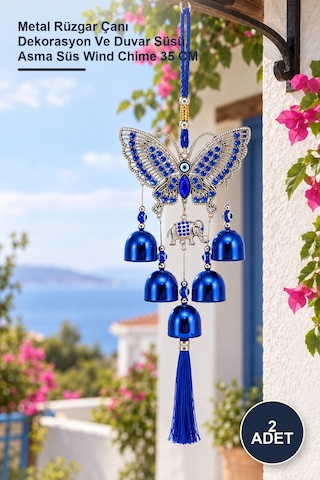 2 Adet Metal Nazar Boncuğu Rüzgar Çanı Metal Rüzgar Çanı Dekorasyon Ve Duvar Süsü, Asma Süs Wind Chime 35 Cm