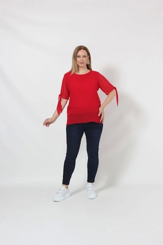 3173k Kırmızı Kolu Bağlama Detaylı Bluz Kırmızı