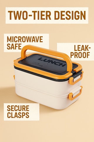 Taşınabilir Yemek Kabı 2 Katlı Lunch Box Diyet Beslenme Kutusu Saklama Kabı Çatal Kaşıklı Sefer Tası Beyaz - Sarı Taşınabilir Yemek Kabı 2 Katlı Lunch Box Diyet Beslenme Kutusu Saklama Kabı Çatal Kaşıklı Sefer Tası Beyaz - Sarı