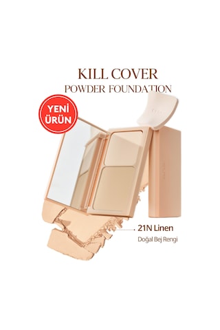 Hafif Yapılı, Pürüzsüz Mat Bitişli Pudra Fondöten Clıo Kill Cover Powder Foundation 21n Linen 21