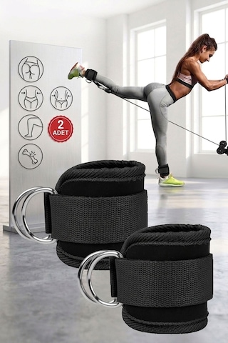 Spor Byfit Ayak Bilek Kayışı D-Ring Ağırlık Çekiş Aparatı - SİYAH Siyah